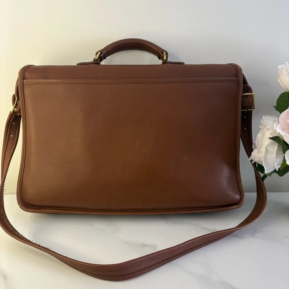 Coach Brown Leather Messenger Briefcase with Gold Hardware
